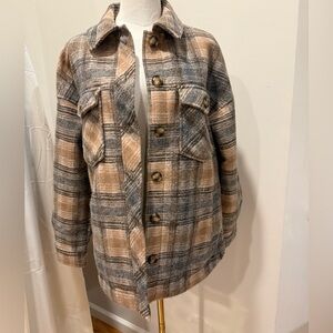 BE COOL Plaid Shacket in Gray and Tan